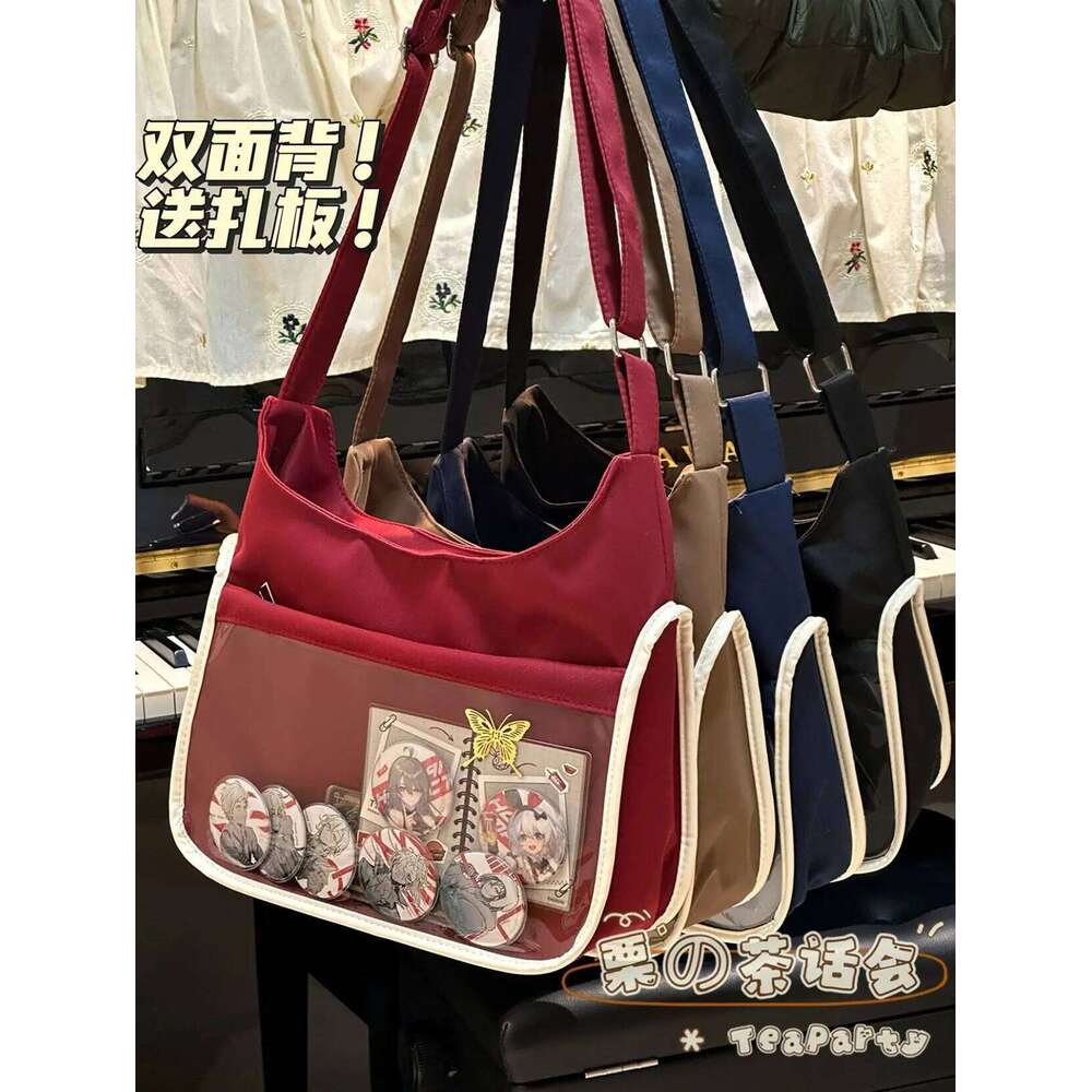Japanese Style Harajuku Canvas Itabag, Large Capacity Anime Convention Bag, Badge Display Ita Single Shoulder Crossbody Bag XJ260131