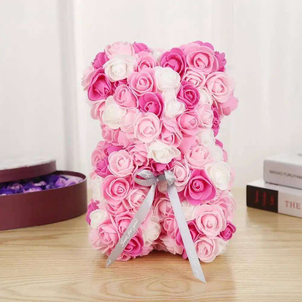 24CM Teddy Artificial Flower Rose of Bear Christmas Decoration for Home Valentines Women Gifts Support Dropshipping Y260131