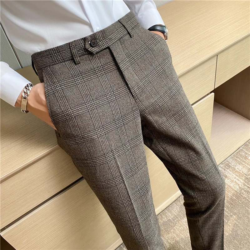 Spring and autumn checked trousers for men are trendy fashionable cool versatile as well business casual wear 260120