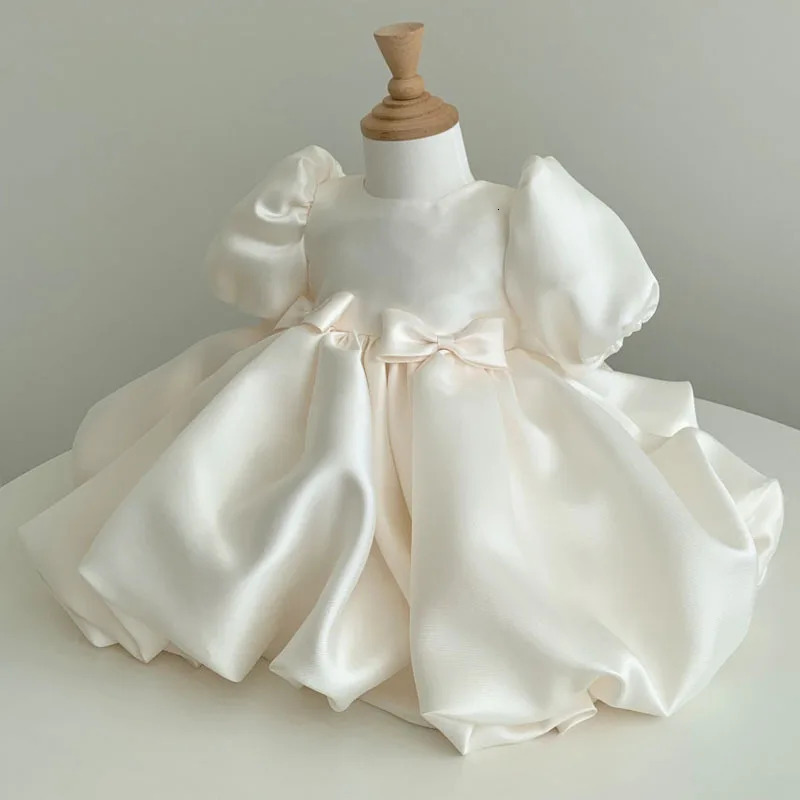 Baby Kids Princess Satin Bow Flower Girl Dress Children First Communion Dress Ball Gown Wedding Party Dress Birthday 260124