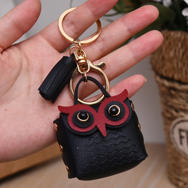 Purse Mini Owl Keychain Leather Keychain Cute Tassel Pendant for Women Bag Charm Car Key Accessory Fashion birthday gift Small Gift
