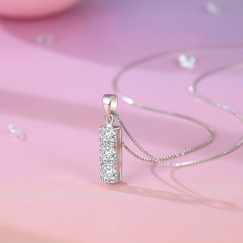 TaiYang 2026 New Geometric Cube Pendant Necklace with Three 4mm Moissanite With S925 Sterling Silver, Light Luxury Collarbone Chain Gift for Women