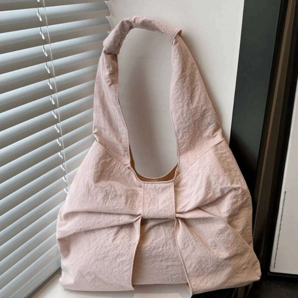 Lightweight Korean Style Bow Shoulder Bowknot Fashion Plaid Tote Portable Cute Canvas Vest Bag Outdoor XJ260130