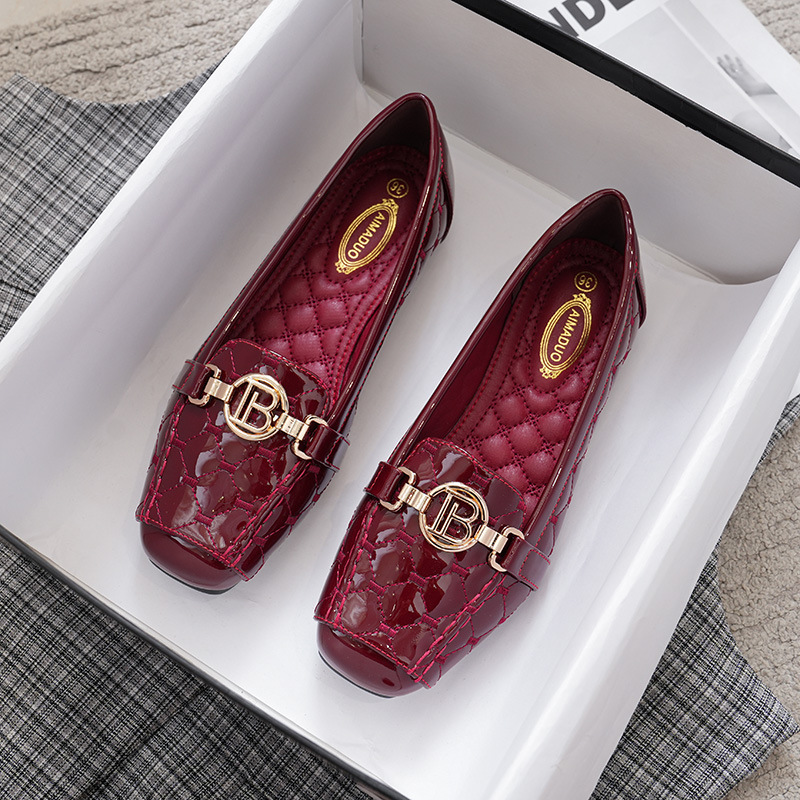 free shipping women's 2026 summer new design square toe flat bottom comfortable elegant dress soft sole patent embroidered thread leather shoes s - view 6