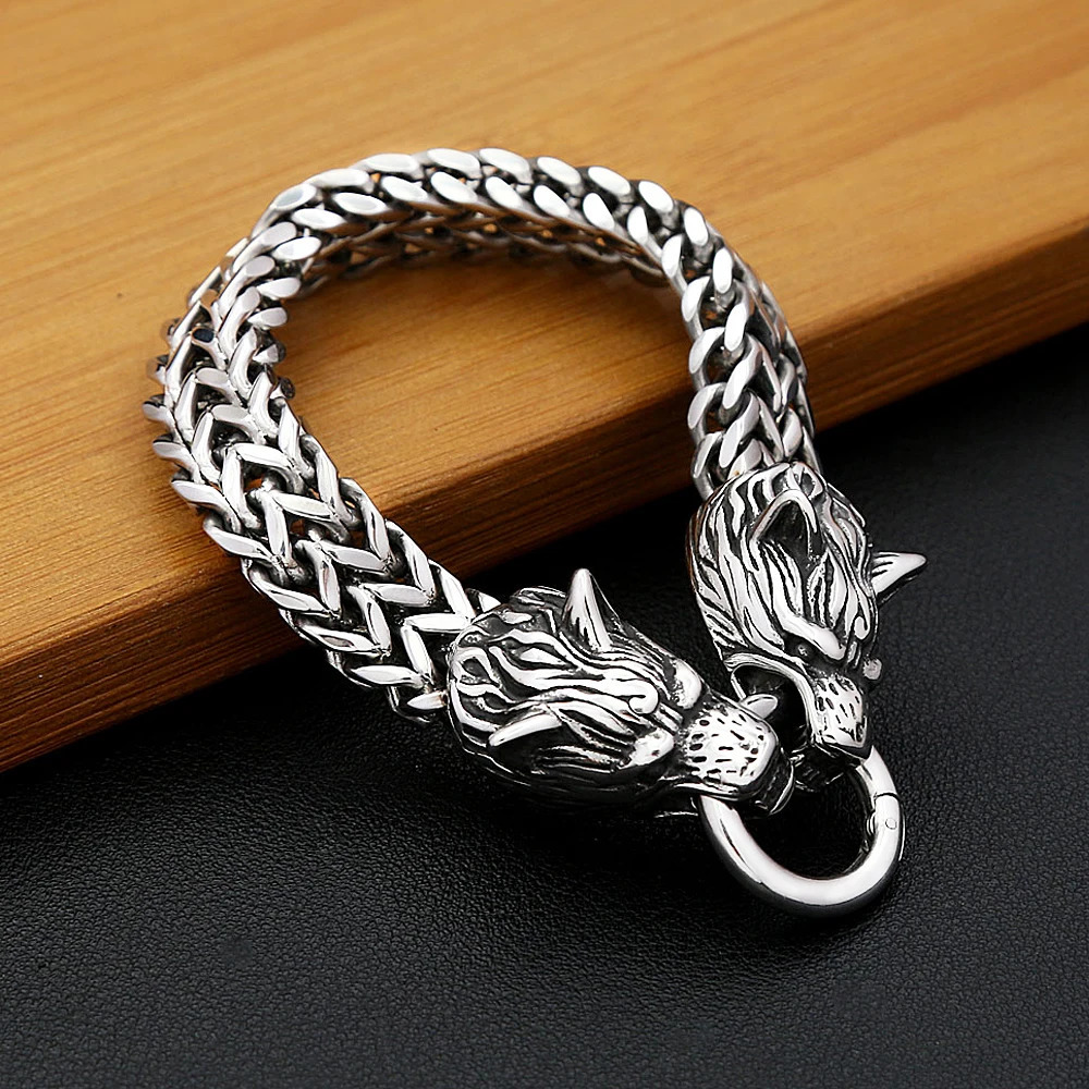 Fashion Vintage Viking Wolf Charm Bracelet 316L Stainless Steel Hip Hop Biker Animal Bangles For Men Nordic Amulet Jewelry Gifts 260126