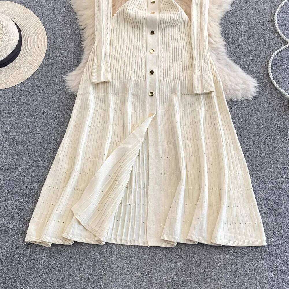 YuooMuoo 2024 Autumn Winter Elegant Knitted Sweater Women Brand Fashion Embroidery Pocket Long Sleeve Shirt Dress Vestidos XJ260131