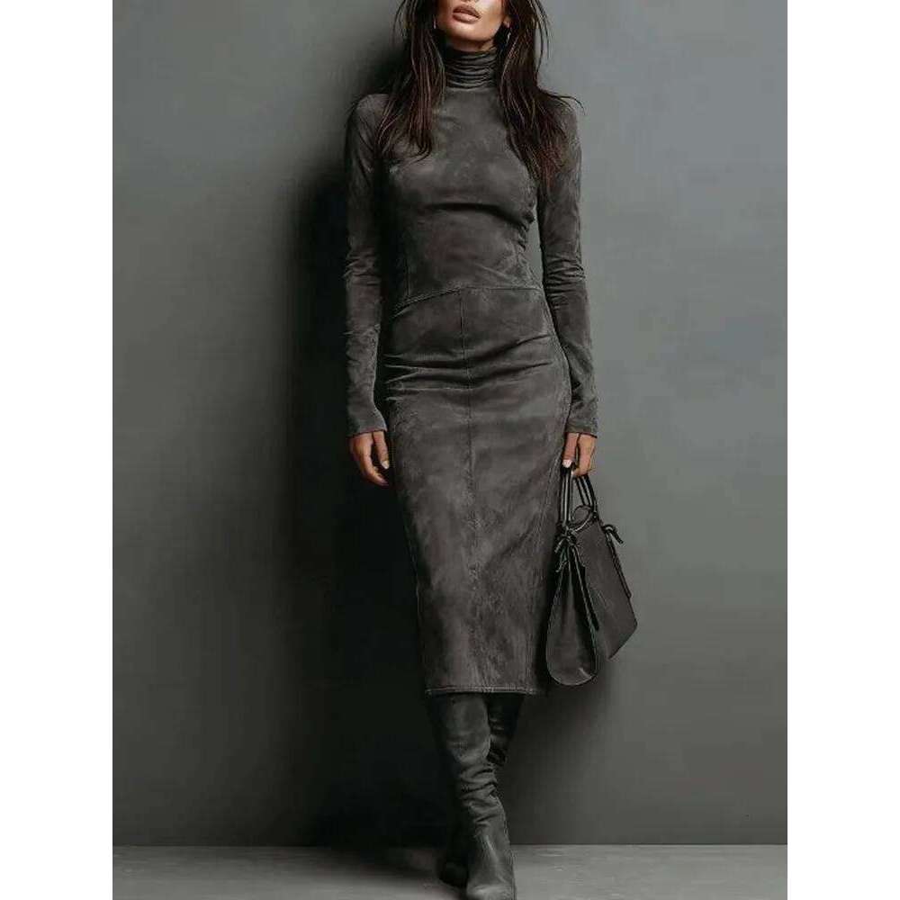 Spring Autumn Sexy Slim Midi Dress For Female Fashion Half-high Collar Long Sleeves Dresses Ladies Foreign Style Party Vestidos XJ260131