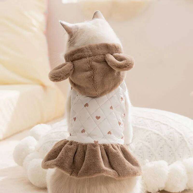 Sweet Heart Print Winter Teddy Cotton Dress Warm Hoodie Plush Thickened Dog Clothes Pet Supplies H260130