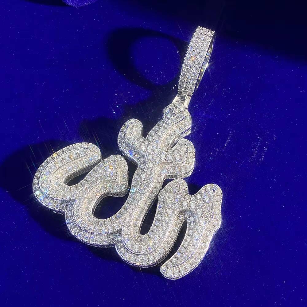 Best Selling Hiphop Wholesale Jewelry Factory Religious 3D Effect Silver Moissanite Allah Arabic Pendant for Men