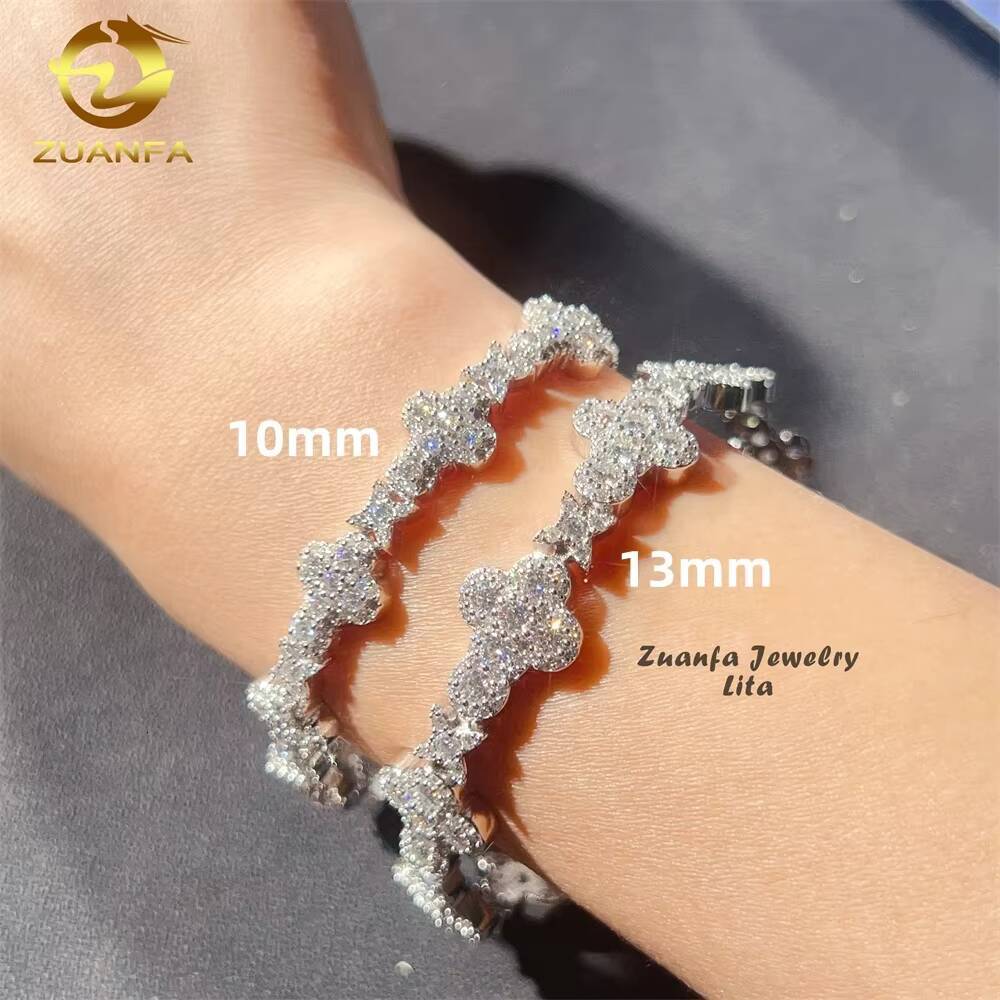Iced Out Jewelry 10mm 13mm 925 Sterling Silver GRA Certificate Diamond Moissanite Cuban Link Chain Cross Bracelet