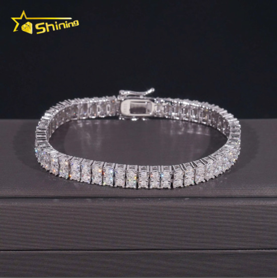 Hip Hop Charm Jewelry Bracelet 2 Rows Clustered Gra Synthetic 5MM 05CT Moissanite Diamond 10MM Wide Tennis Bracelet for Women