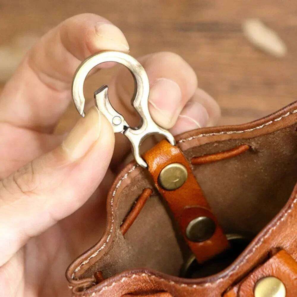 Retro Genuine Leather Bag Drawstring Wallets Fashion Women Men Housekeeper Card Key Holders Mini Purse Coin Pouch
