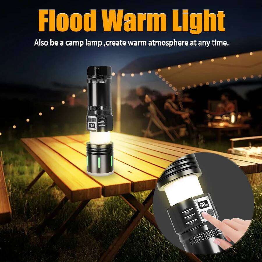 2-in-1 Rechargeable LED Flashlight Built-in Battery High Zoom Handheld Tactical Light Power Bank Outdoor Camping Torch H260131