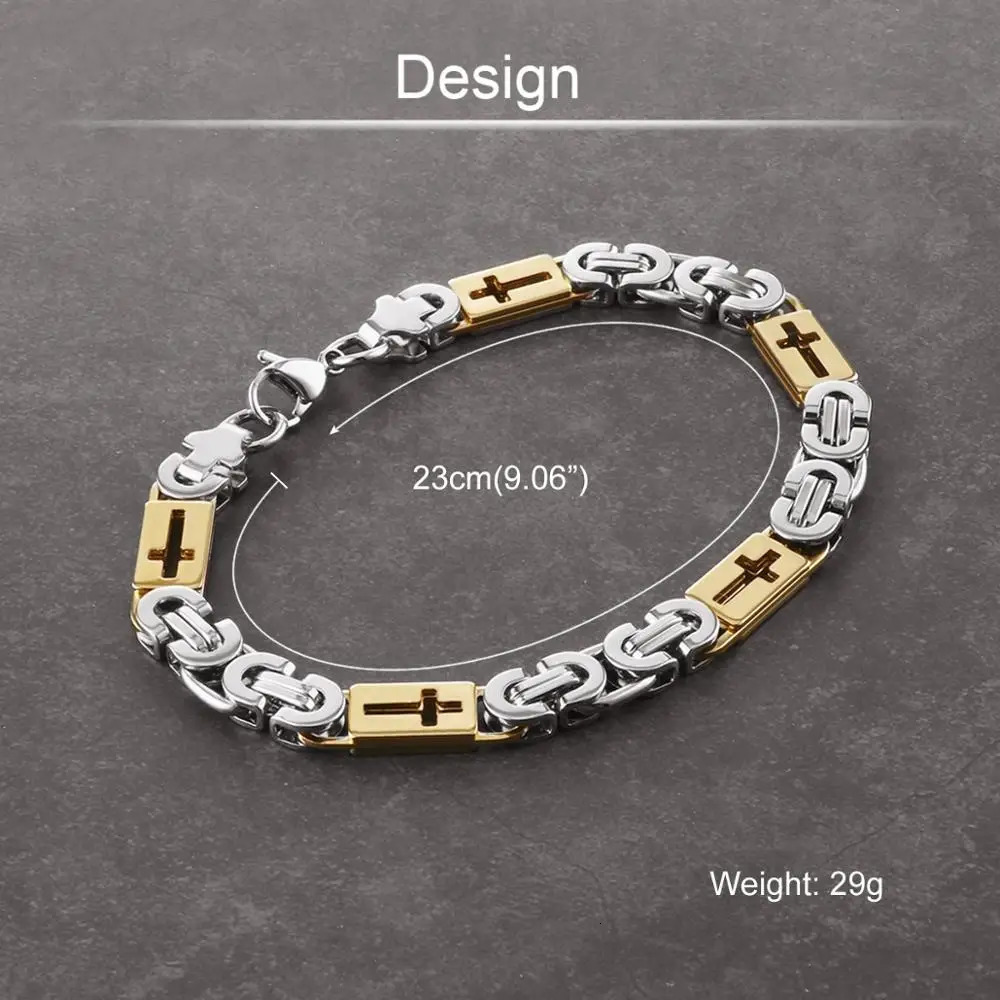 Stainless Steel Byzantine Link Chains Bangle Bracelets for Male Men Cross Chain Bracelet Hip Hop Trendy Wrist Jewelry Gift 260126