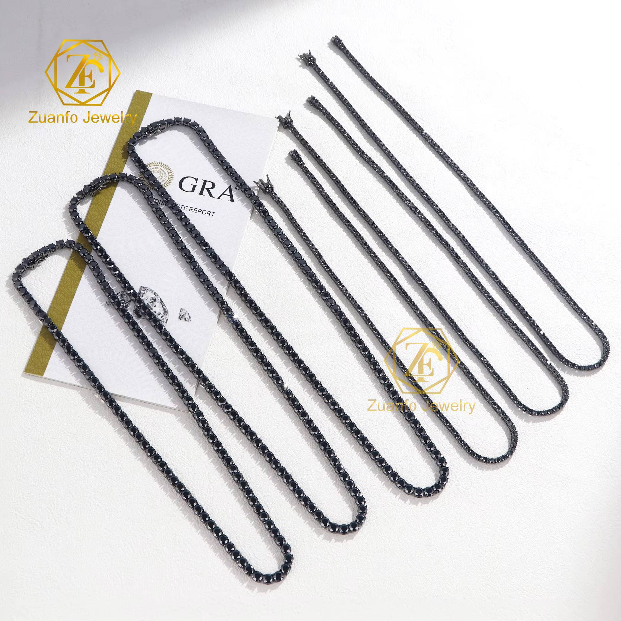 High Quality Black Moissanite Diamond Necklace Elegant Cuban Link Tennis Chain 3mm-65mm Sizes 925 Black Moissanite Necklaces