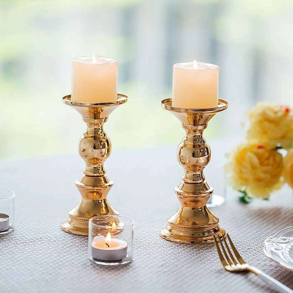 Golden Candle Holders Table Decorations Metal Stand Candlestick For Wedding Birthday Bar Party Living Room Home Decor Y260131