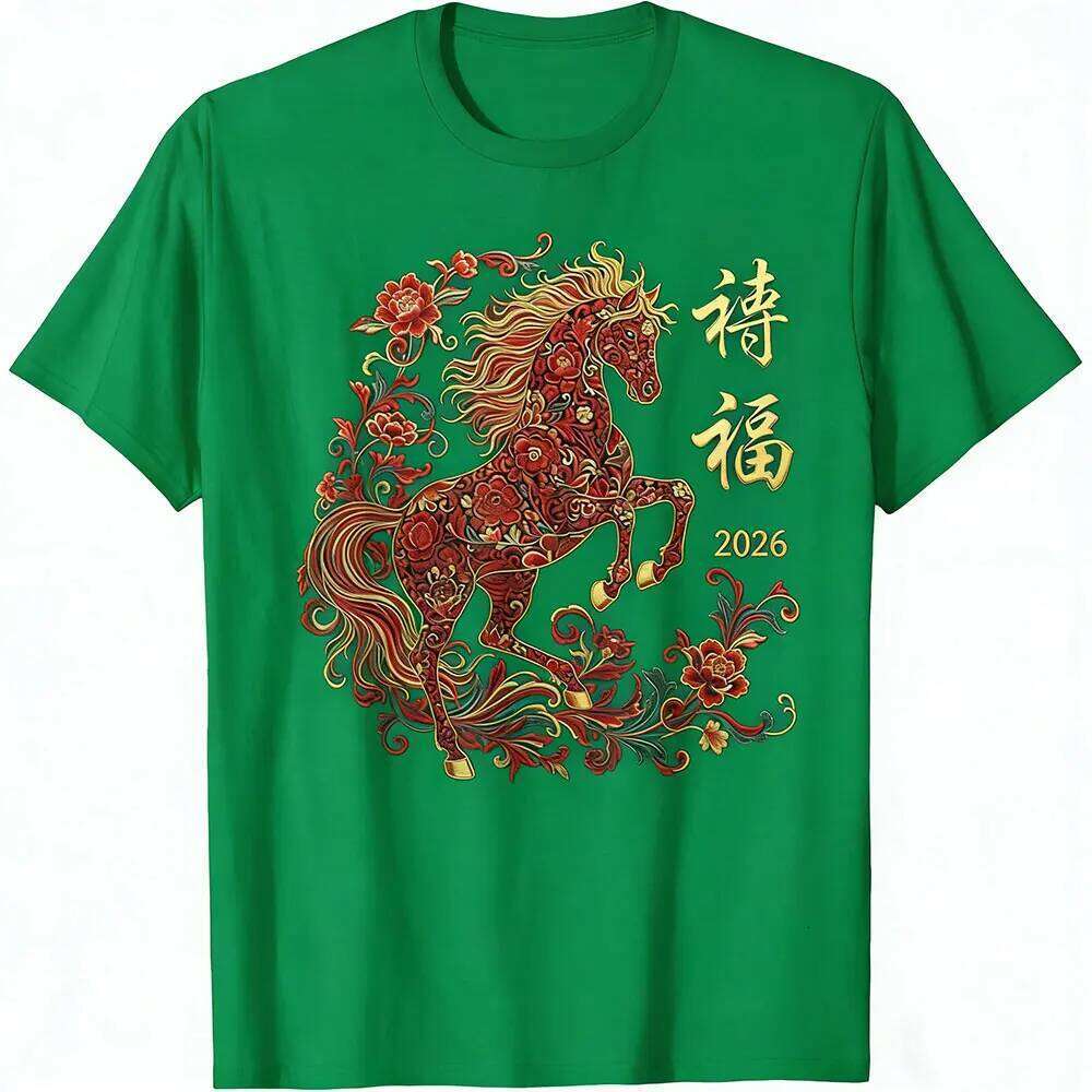 of The Horse 2026 Zodiac Men's Chinese Cotton T-Shirt New Year Party Gift Shirt Tops Winter Casual Men Clothing C260131