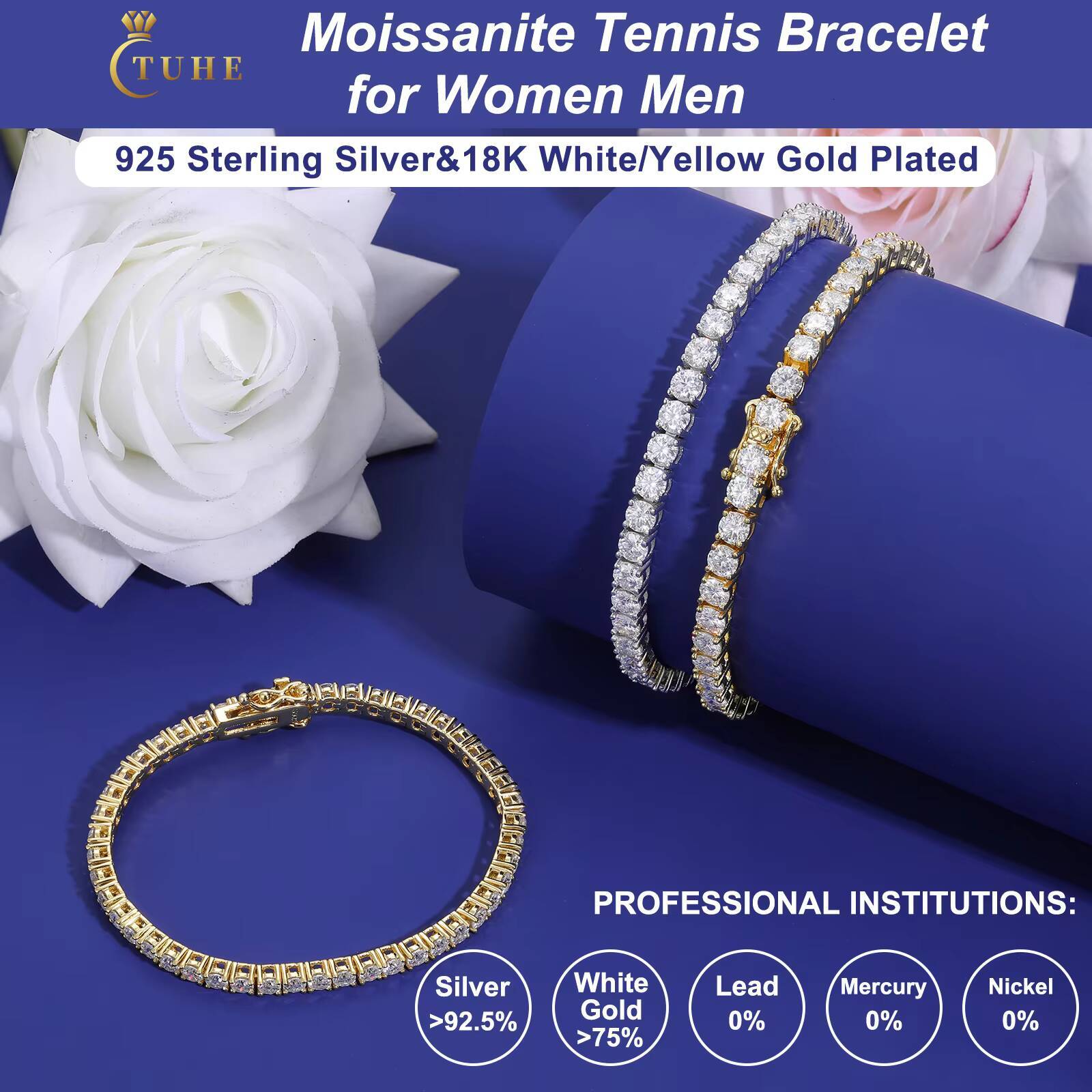 Fashion 2mm-6mm VVS Moissanite Diamond Tennis Bracelet Luxury Womens Men Gold 925 Sterling Silver Lab Grown Mossanite Jewelry