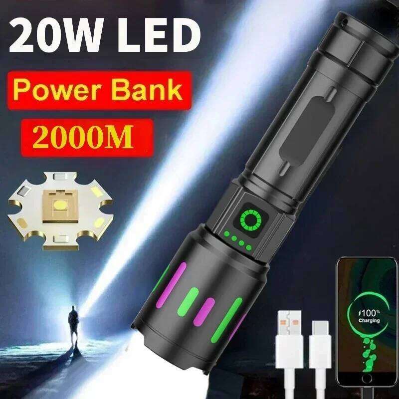 2025 Upgrade20W Super Bright LED Flashlight Long Range Zoomable Spotlight USB-C Rechargeable Waterproof for Camping Outdoor H260131