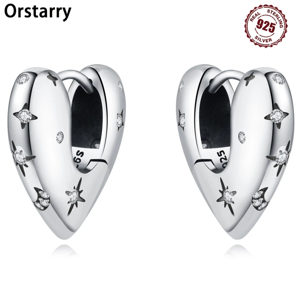 925 Sterling Silver Star Moon Heart Shape Earrings Jewelry Versatile Hoop Earrings For Women Jewelry Fine Birthday Party Gifts 260126
