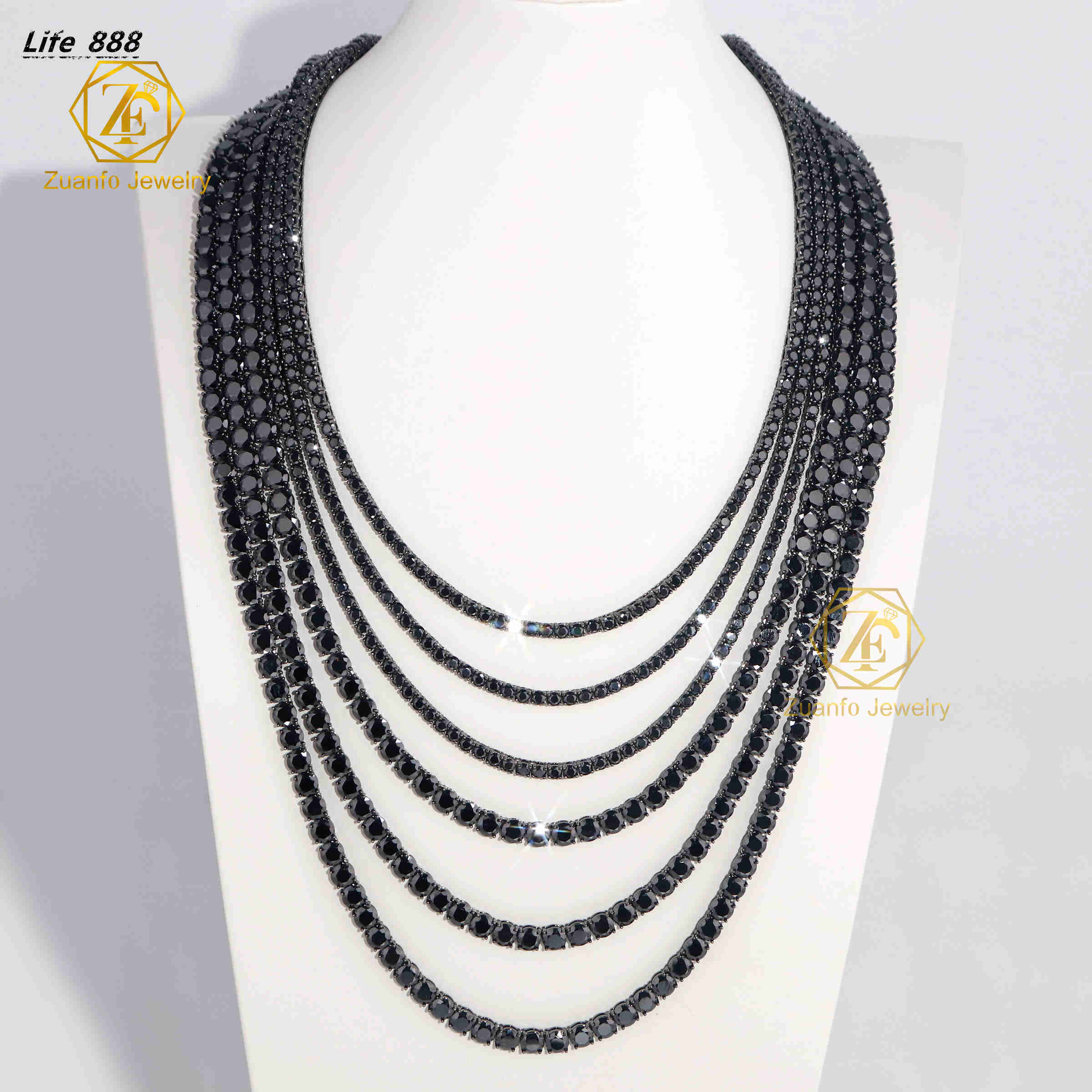 High Quality Black Moissanite Diamond Necklace Elegant Cuban Link Tennis Chain 3mm-65mm Sizes 925 Black Moissanite Necklaces