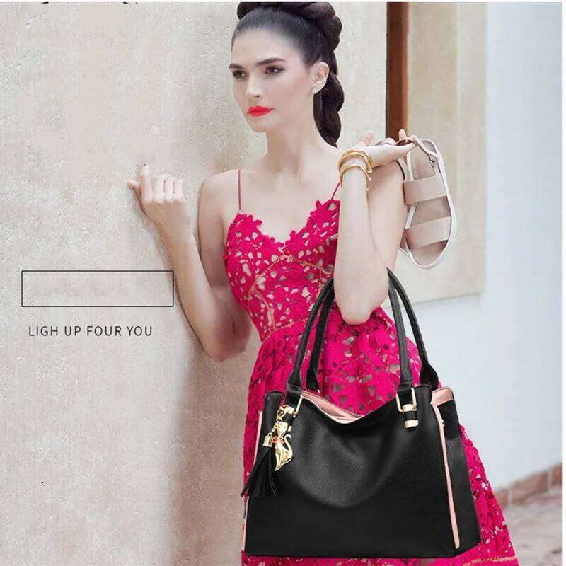 Vento Marea Big Bag For Women 2023 Black Soft Pu Leahter Totes Tassel Classic Large Capacity Handbag Winter A4 Purse Many Pocket XJ260130