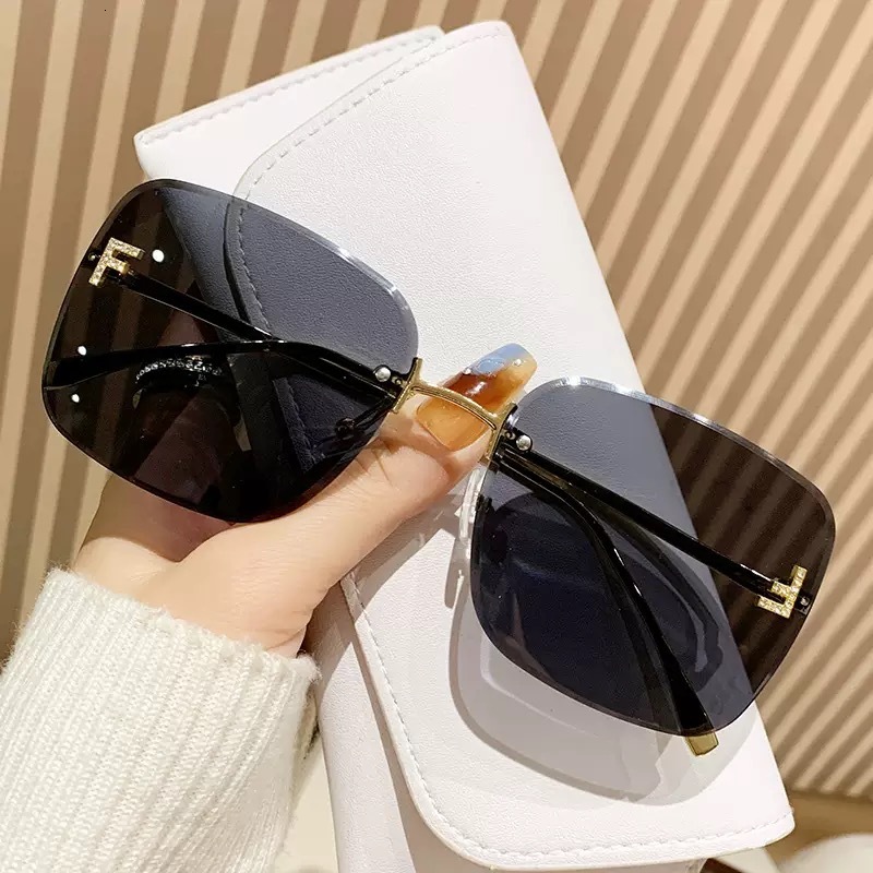 New F Letter Frameless Square Retro Internet Celebrity Same Style Sunglasses for Women Fashion Metal