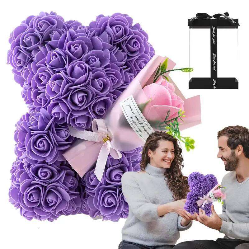 9.45in Artificial Forever Flower Rose With Clear Box Romantic Gift Her Handmade Valentine Bear For Home Y260131