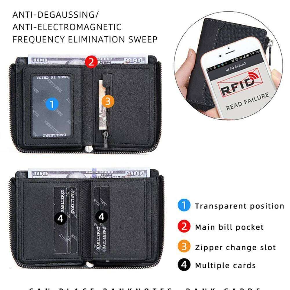 RFID Card Male Photo Holder Coin Pocket Man Purses Mens Wallet 2025 Luxury Brand Simple Short Men Zipper Wallets