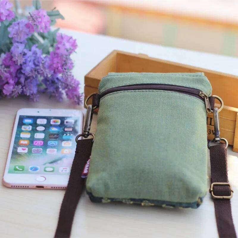 Denim 3-layer Mini Messenger Mobile Phone Case Shoulder Bag Purse Pouch Handbag Wallet Women's Fashion