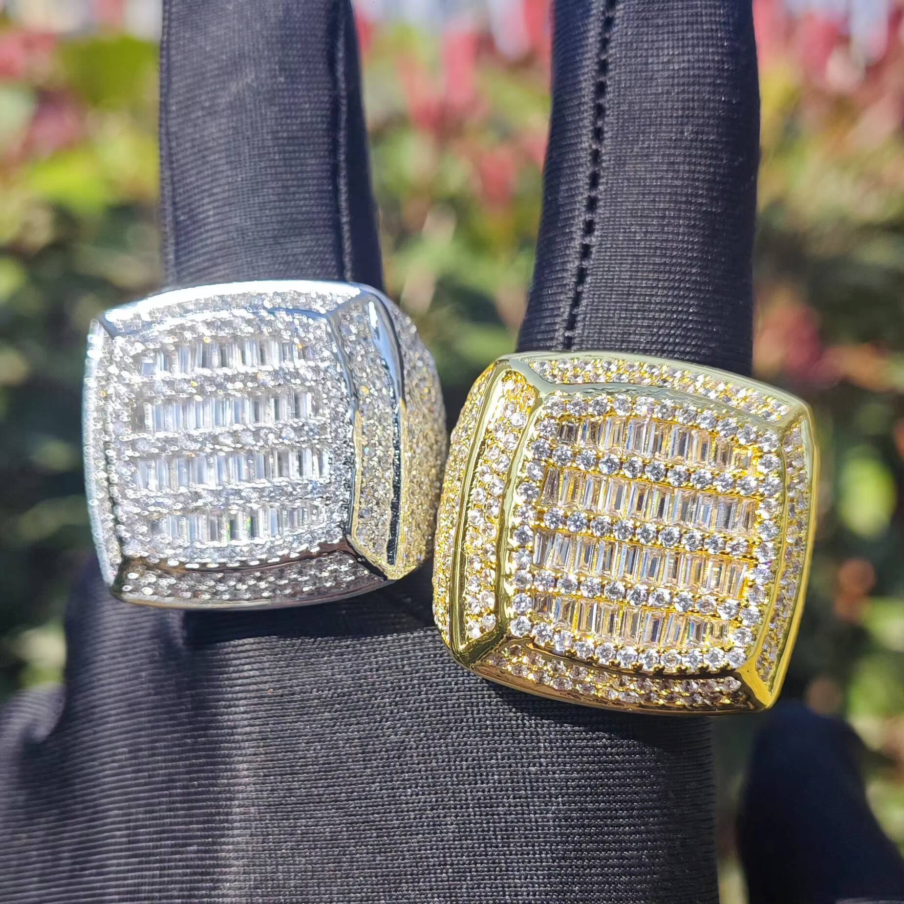 2026 Custom Mens Large Heavy Gold Plated Non Tarnished Wedding Engagement Rings Classic Square High End Fully Paved Party