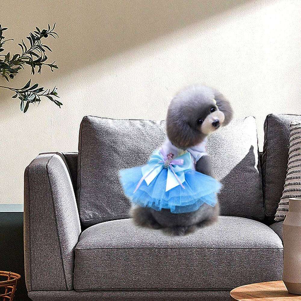 Dress Summer Mesh Sequin Dot Flower Tutu Skirt Small Puppy Clothes Party Apparel Dog Princess Costume H260129