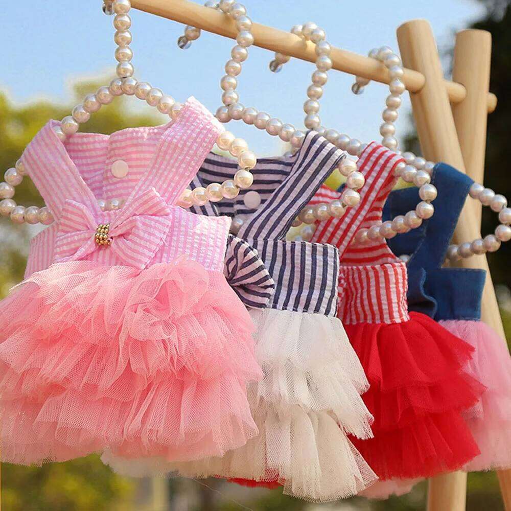 Striped Dog Dresses Princess Female Cats Pet Puppy Party Wedding Dress Jeans Skirt Summer Clothes for Small Dogs H260130