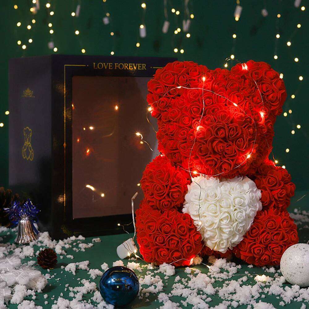 Teddy Artificial Flowers 25cm Rose Bear With Box Light Mom Girlfriend Anniversary Child Birthday Valentine's Day Gift Y260131