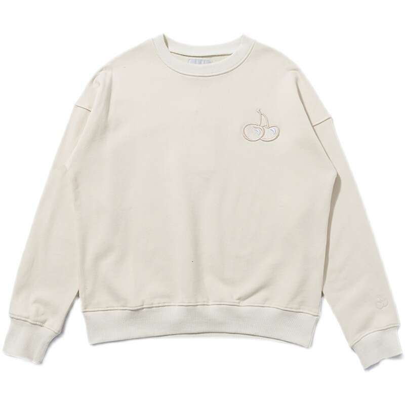 In Stock Korean Trendy Brand Cherry Embroidery Sweatshirt Pure Cotton Terry Round Neck Pullover Loose Long Sleeve Top For Women Spring And Autumn Wear