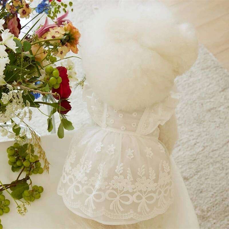 2025 New Pet Summer Puppy Lace Flying Sleeve Princess Teddy Dog Cat Designer Beautiful Thin Dress And Headpiece H260129