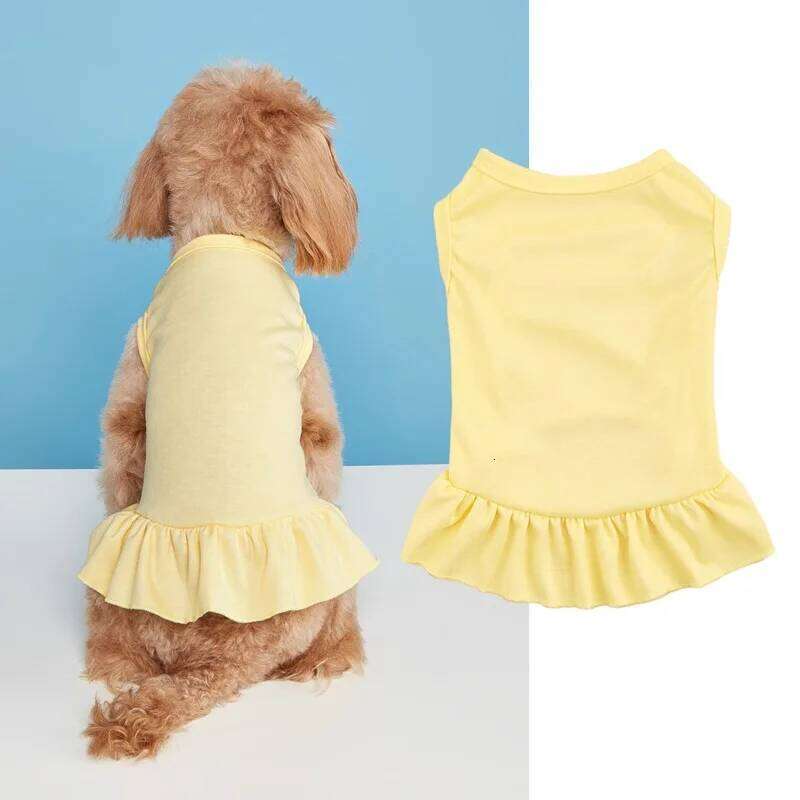 Spring Summer Thin Model Pets Tank Top Breathable Solid Color Lotus Leaf Edge Skirt Hem In The Middle Small Dog Cat H260129