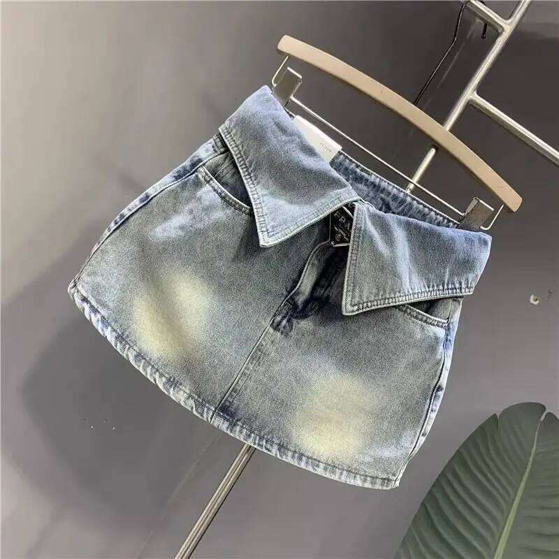 Light Blue Denim Mini Summer 2025 New Design A Word Hip Y2k Skirt XJ260131