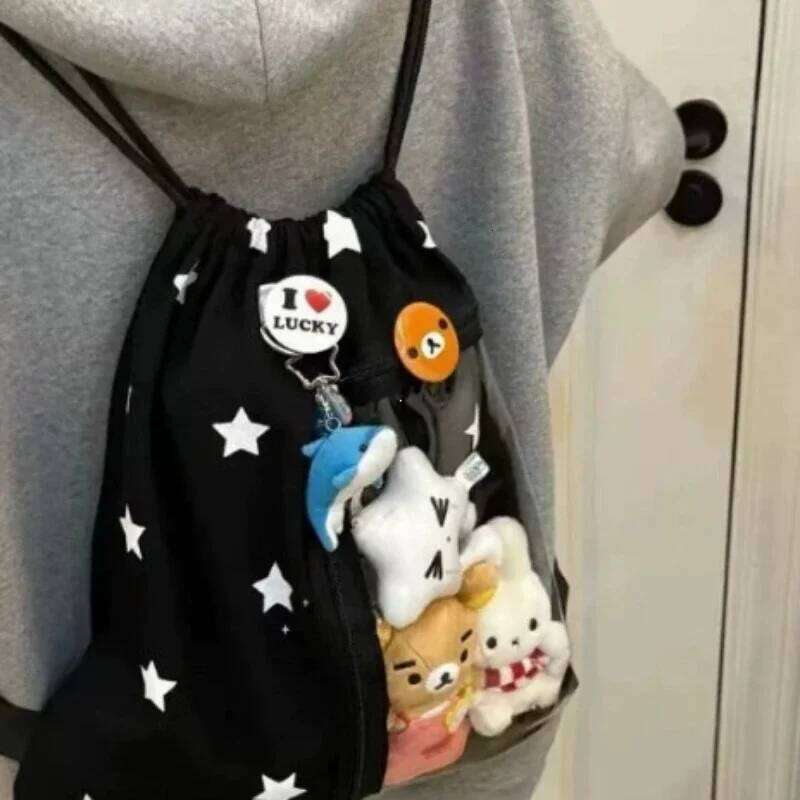 Large Capaci Bapa for Fans Casual Soft Polyester Foldable oulder Purse and Handbag Original White Star Dstring Bag Versatile