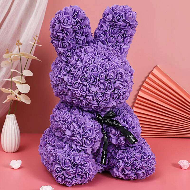 Rose Rabbit NEW Valentines Day Gifts 27cm Flower Rabbits Artificial Floral Decorations Mother' DAY Gift For Girlfriend Festival Y260131