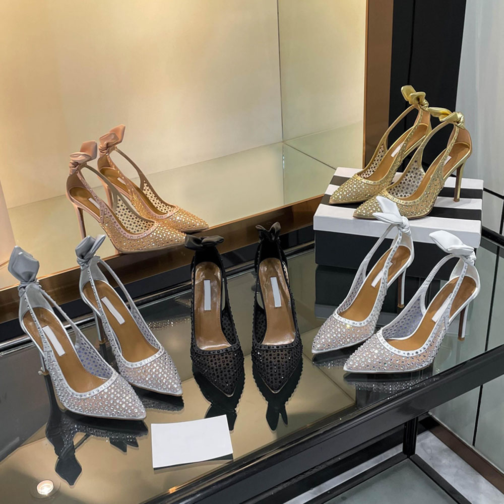 he back Rabbit ear decoration Bridal shoes stiletto Heels sandals mesh rhinestone pumps shoes women Luxury Designers dress shoe for party 35-42With box