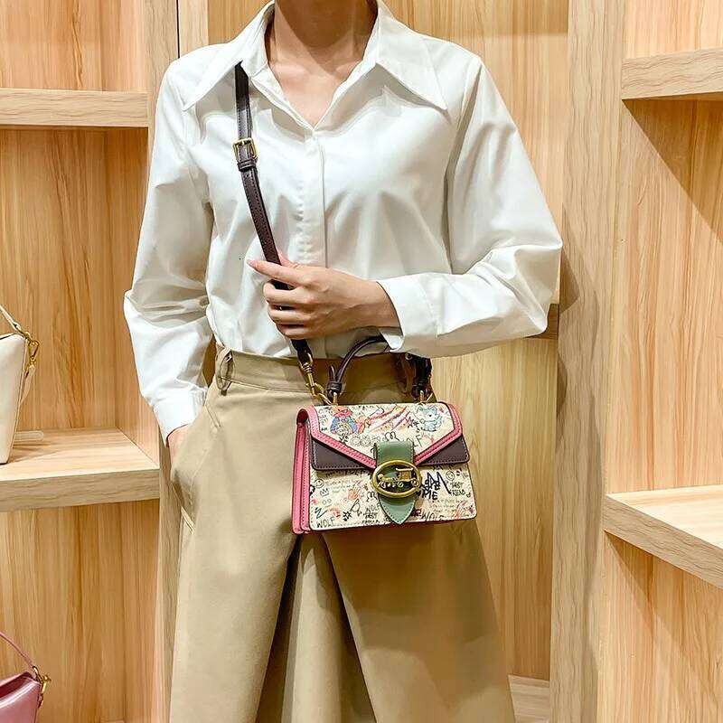 Women's 2024 New High end Luxury Printed One Shoulder Handbag Contrast Color Minimalist Fashion Crossbody Bag