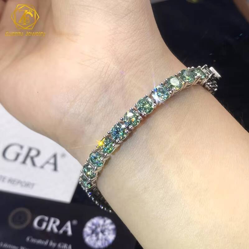 Synthetic Gems Unique Color Hip Hop Chain 925S 3mm 4mm 5mm 65mm Blue Green Moissanite Bracelet Tennis Chains 925S for Lady Gift