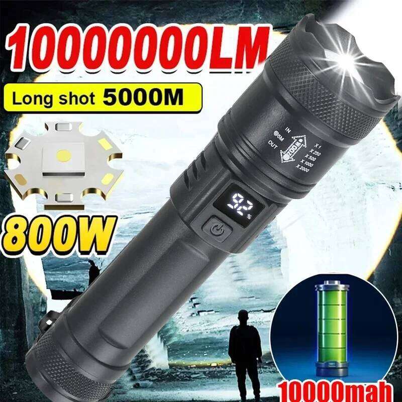 High Strong Power LED Flashlight Tactical Torch USB Rechargeable Zoom Emergency Lights For Outdoor Fishing Work Lighting Lamp H260131