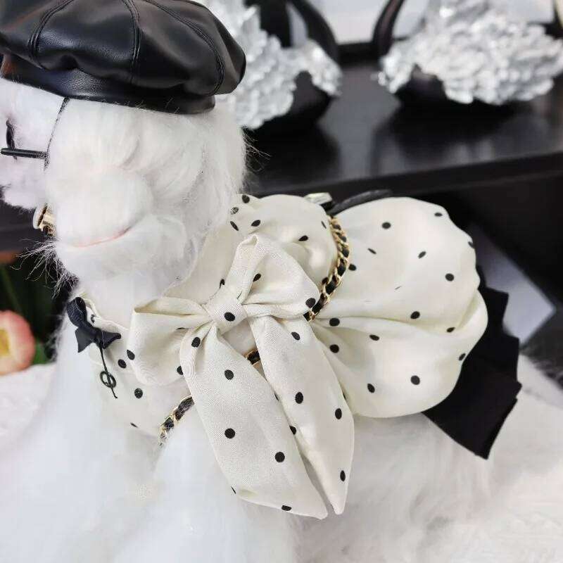 Ins Pet Spring and Autumn Dress Lace Wave Dot Skirt Christmas Dog Dresses for Small Dogs Puppy Clothes H260129