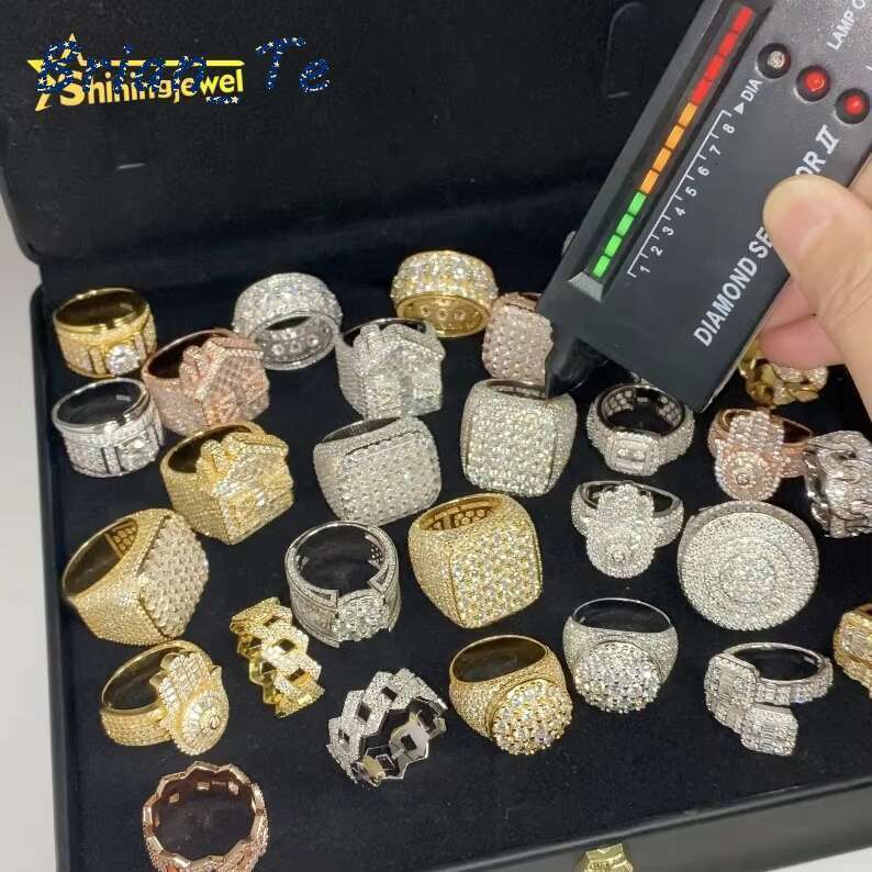 Hot Sale Multiple Choice Custom Iced Out Hip Hop Men Ring VVS Moissanite 925 Sterling Silver Rings Diamond Jewelry Ring for Men