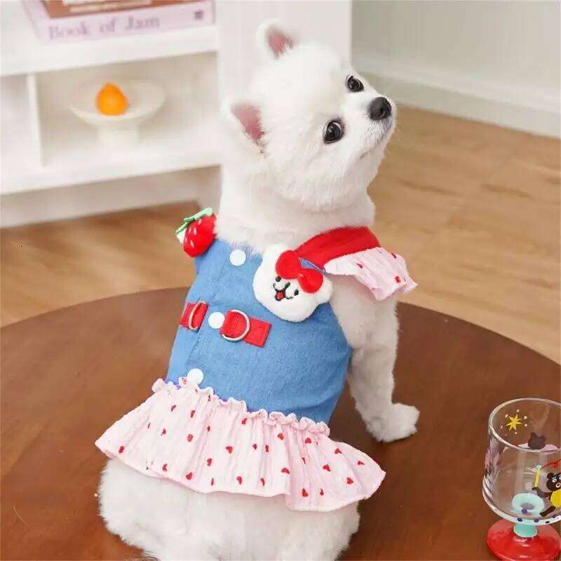 Lovely Puppy Princess T-shirt Dress Beach Strawberry Vest Outfit for Elegant Videos Pet Apparel H260129