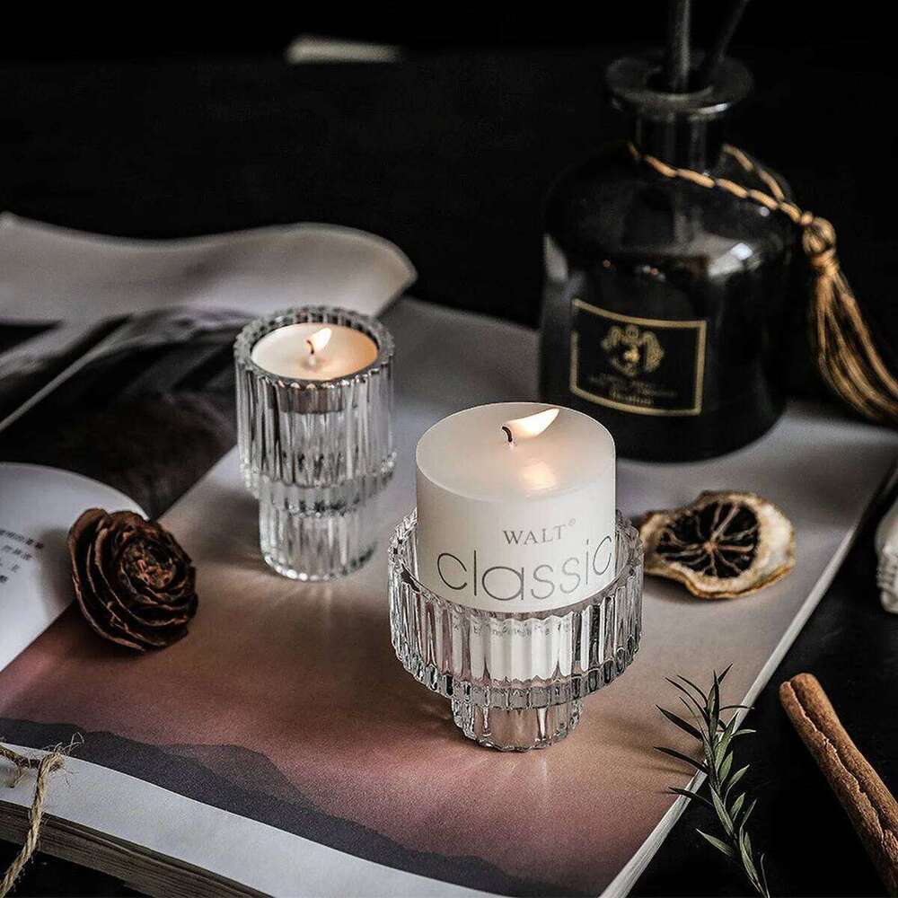 Pillar Tealight Candle Holder Clear Glass for Table Design Candlesticks, Decorative Tabletop Home Dining Centerpiece Y260131