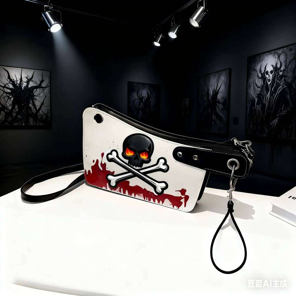 Gothic Dark Skull with Blood Stain Print Shoulder Punk Style Personalized Armpit Bag, Halloween Trendy Cool Crossbody