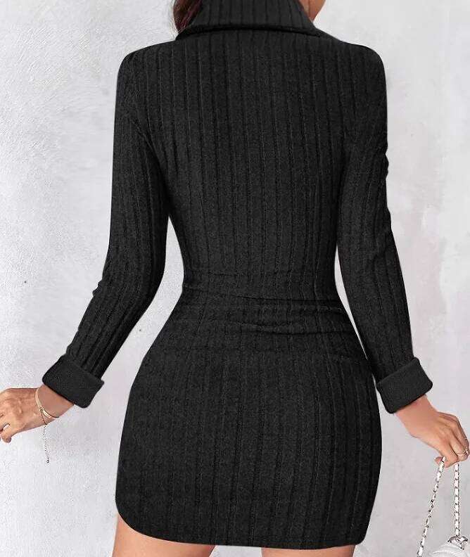 New autumn winter solid color V-neck fitted bodycon long sleeve dress for women from Europe and America. XJ260131